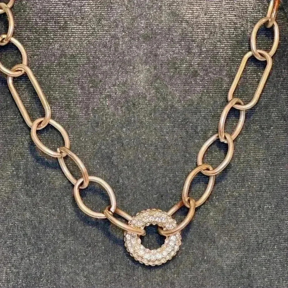 Necklace- Silver chain link with crystal donut centerpiece. - Picture 2 of 4